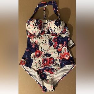 Sea Angel Maternity Push Up Floral Retro Bandeau One-Piece Swimsuit MEDIUM